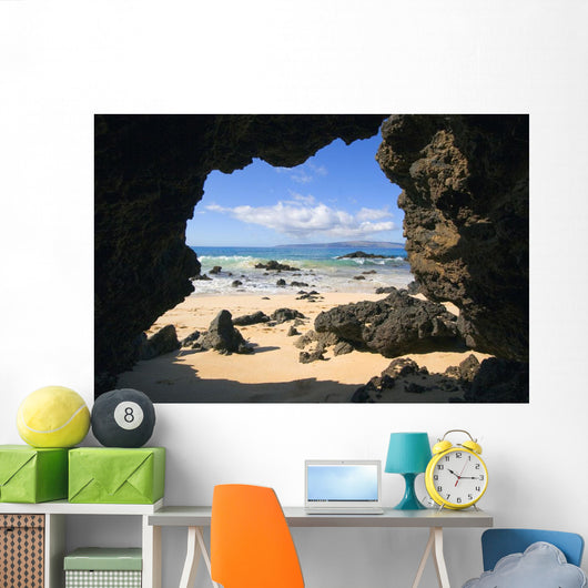 View From Secret Beach Of Kahoolawe Framed By Lava Tube Wall Mural