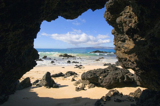 View From Secret Beach Of Kahoolawe Framed By Lava Tube Wall Mural