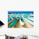 Hawaii, Oahu, Lanikai, Outrigger Canoes Stacked Along The Beach Wall Mural
