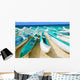 Hawaii, Oahu, Lanikai, Outrigger Canoes Stacked Along The Beach Wall Mural