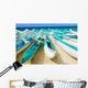 Hawaii, Oahu, Lanikai, Outrigger Canoes Stacked Along The Beach Wall Mural