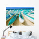 Hawaii, Oahu, Lanikai, Outrigger Canoes Stacked Along The Beach Wall Mural