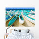 Hawaii, Oahu, Lanikai, Outrigger Canoes Stacked Along The Beach Wall Mural