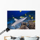 Grey Reef Shark Surrounded By Bright Yellow Fish At The Ocean Floor Wall Mural