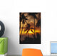 French Polynesia, Tahiti, Palm Trees Silhouetted By A Vibrant Sunset Wall Mural