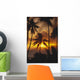 French Polynesia, Tahiti, Palm Trees Silhouetted By A Vibrant Sunset Wall Mural