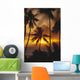 French Polynesia, Tahiti, Palm Trees Silhouetted By A Vibrant Sunset Wall Mural