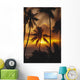 French Polynesia, Tahiti, Palm Trees Silhouetted By A Vibrant Sunset Wall Mural