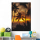 French Polynesia, Tahiti, Palm Trees Silhouetted By A Vibrant Sunset Wall Mural