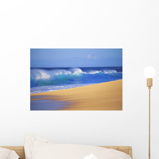 Shorebreak Waves Along Sandy Beach, Blue Sky Wall Mural