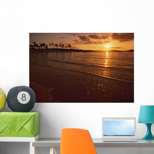 Hawaii, Oahu, Ko'olina Resort, Sunset Over Ocean, Palm Trees Wall Mural