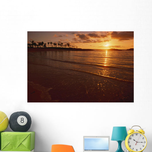 Hawaii, Oahu, Ko'olina Resort, Sunset Over Ocean, Palm Trees Wall Mural