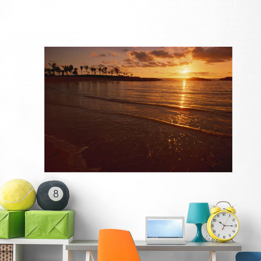 Hawaii, Oahu, Ko'olina Resort, Sunset Over Ocean, Palm Trees Wall Mural