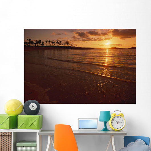 Hawaii, Oahu, Ko'olina Resort, Sunset Over Ocean, Palm Trees Wall Mural