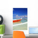 Red And White Outrigger Canoe Floating On Calm Turquoise Water Wall Mural
