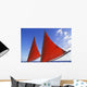 Hawaii, Oahu, Waikiki, Bright Red Sails Of Aikane Catamaran Wall Mural