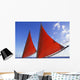 Hawaii, Oahu, Waikiki, Bright Red Sails Of Aikane Catamaran Wall Mural