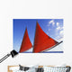 Hawaii, Oahu, Waikiki, Bright Red Sails Of Aikane Catamaran Wall Mural