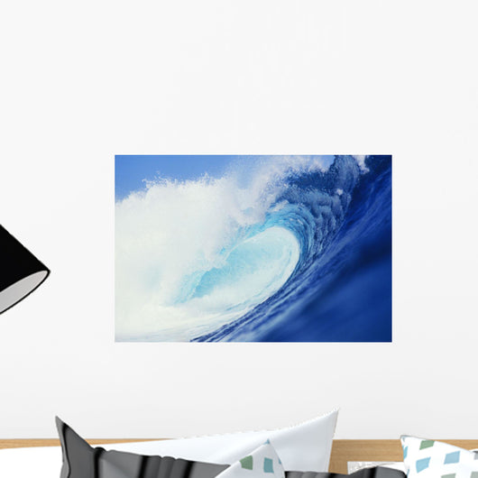 Hawaii, Side View Of Blue, Curling Wave Wall Mural