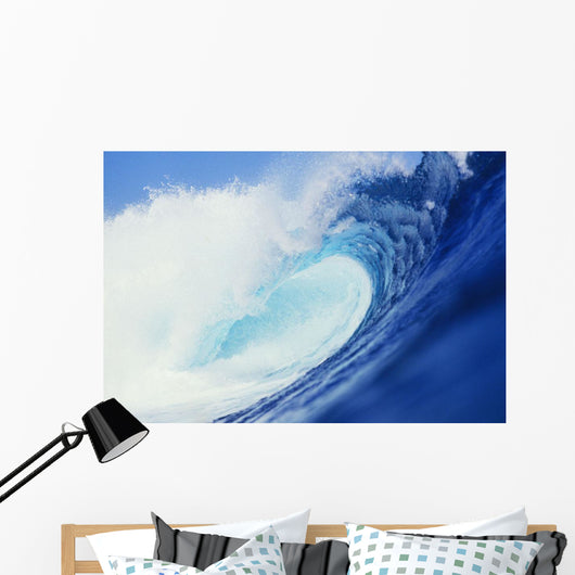 Hawaii, Side View Of Blue, Curling Wave Wall Mural