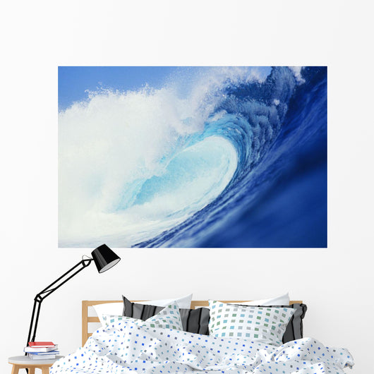 Hawaii, Side View Of Blue, Curling Wave Wall Mural