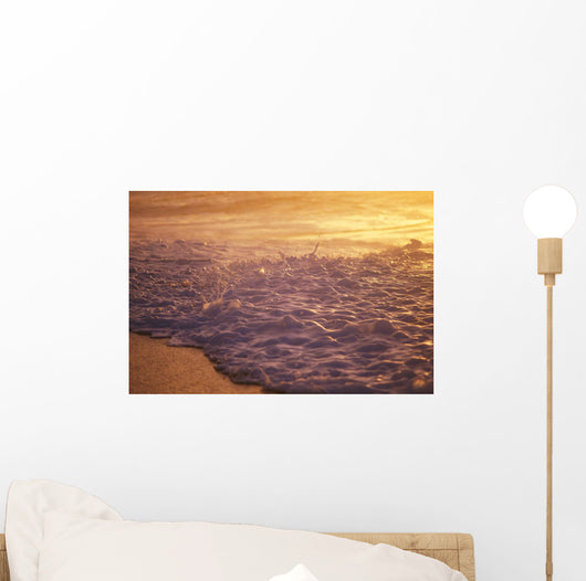 Hawaii, Sea Foam At Shoreline, Sunset Wall Mural