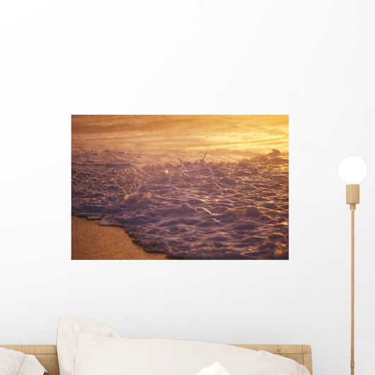 Hawaii, Sea Foam At Shoreline, Sunset Wall Mural