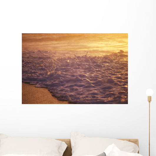 Hawaii, Sea Foam At Shoreline, Sunset Wall Mural