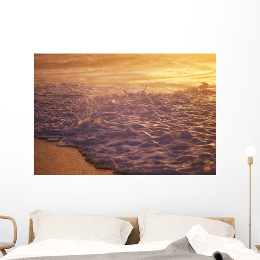 Hawaii, Sea Foam At Shoreline, Sunset Wall Mural