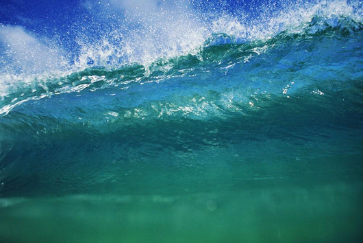 Hawaii, Green Wave At It's Peak With White Wash, Blue Sky Wall Mural