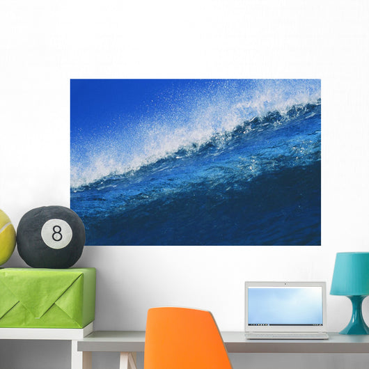 Hawaii, Bright Blue Wave At It's Peak With White Wash, Blue Sky Wall Mural