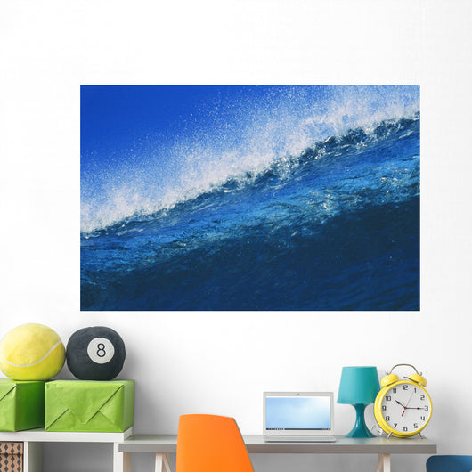 Hawaii, Bright Blue Wave At It's Peak With White Wash, Blue Sky Wall Mural