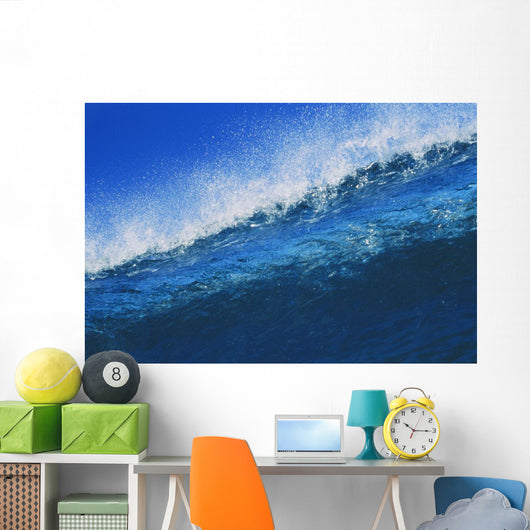 Hawaii, Bright Blue Wave At It's Peak With White Wash, Blue Sky Wall Mural