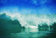 Hawaii, Green Wave Breaking Front View With Blue Skies In Background Wall Mural