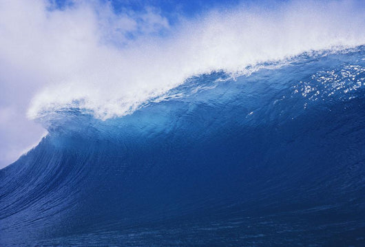 Blue Wave Curling Over Forming Barrel With White Waters Wall Mural