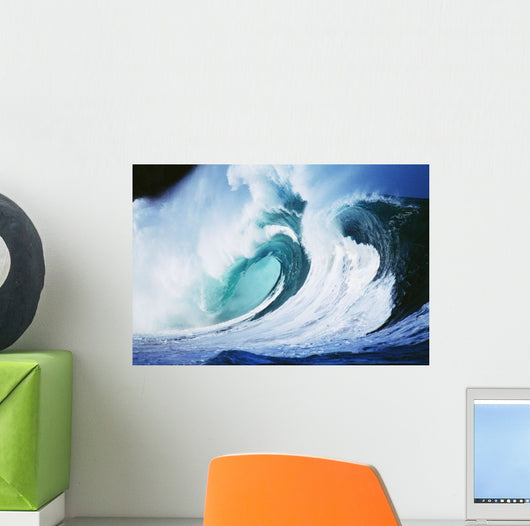 Stormy Ocean Wave Curling Over With Whitewash And A Barrel Forming Wall Mural