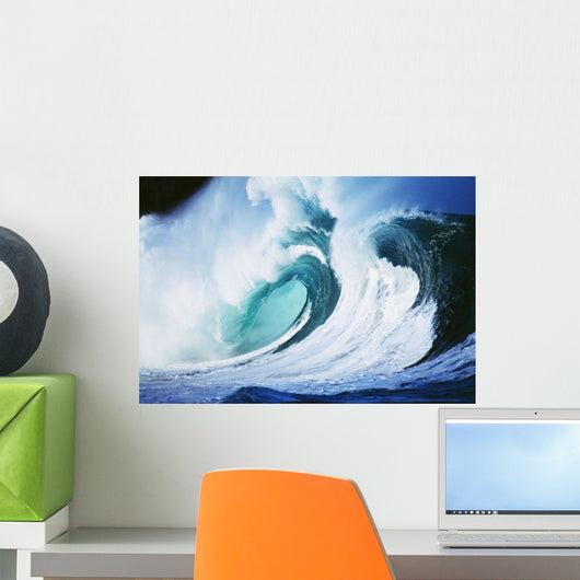 Stormy Ocean Wave Curling Over With Whitewash And A Barrel Forming Wall Mural
