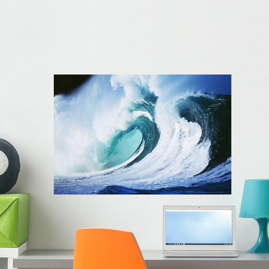 Stormy Ocean Wave Curling Over With Whitewash And A Barrel Forming Wall Mural