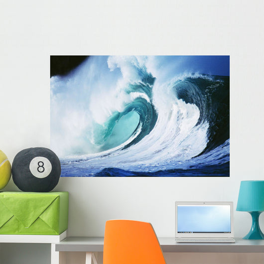 Stormy Ocean Wave Curling Over With Whitewash And A Barrel Forming Wall Mural