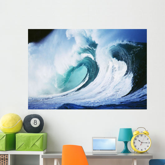 Stormy Ocean Wave Curling Over With Whitewash And A Barrel Forming Wall Mural
