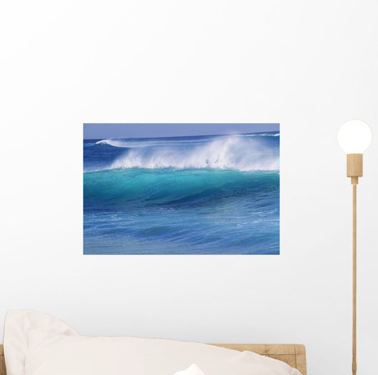 Hawaii, Turquoise Wave With Windspray Flying Off The Crest Wall Mural