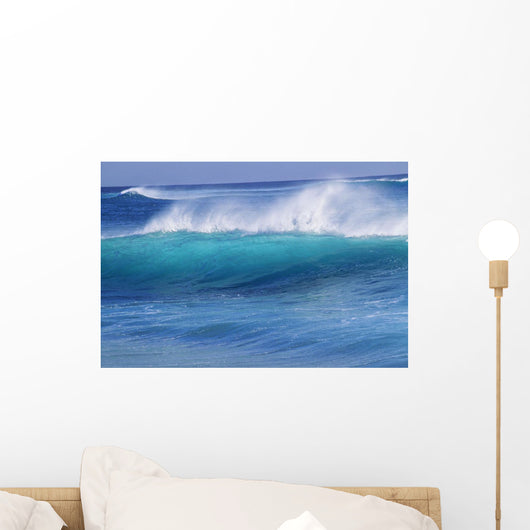 Hawaii, Turquoise Wave With Windspray Flying Off The Crest Wall Mural