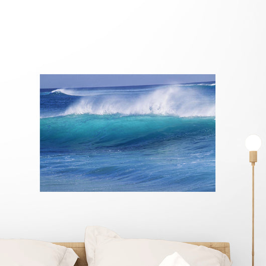 Hawaii, Turquoise Wave With Windspray Flying Off The Crest Wall Mural