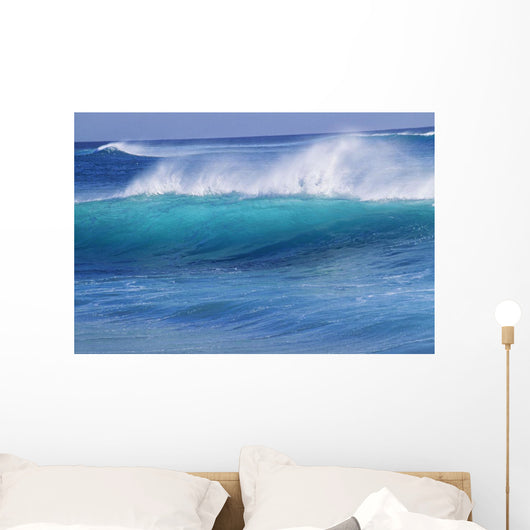 Hawaii, Turquoise Wave With Windspray Flying Off The Crest Wall Mural
