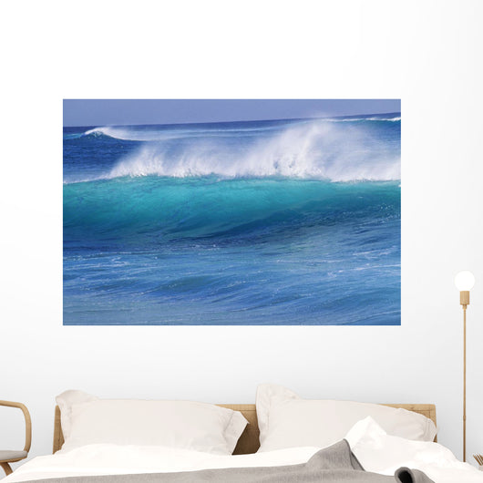 Hawaii, Turquoise Wave With Windspray Flying Off The Crest Wall Mural