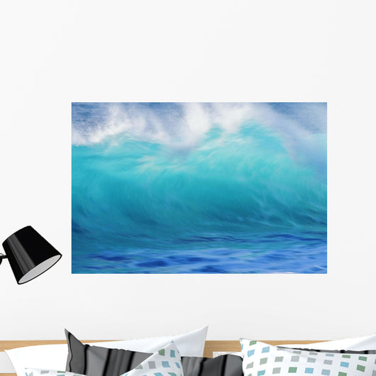 Turbulent Turquoise Wave With Windspray, Blurred Wall Mural