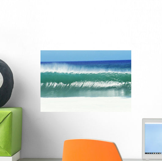 Shimmery Shorebreak Wave With Silver Waters In Foreground Wall Mural