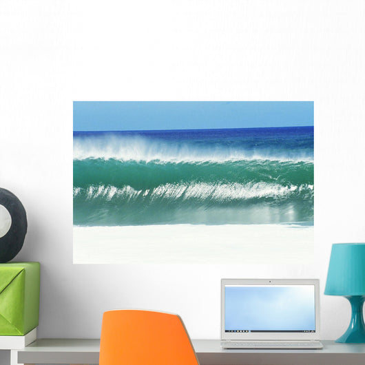 Shimmery Shorebreak Wave With Silver Waters In Foreground Wall Mural