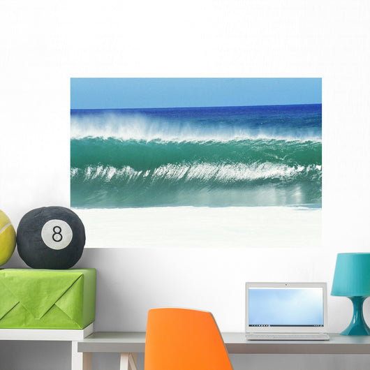 Shimmery Shorebreak Wave With Silver Waters In Foreground Wall Mural