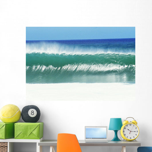 Shimmery Shorebreak Wave With Silver Waters In Foreground Wall Mural